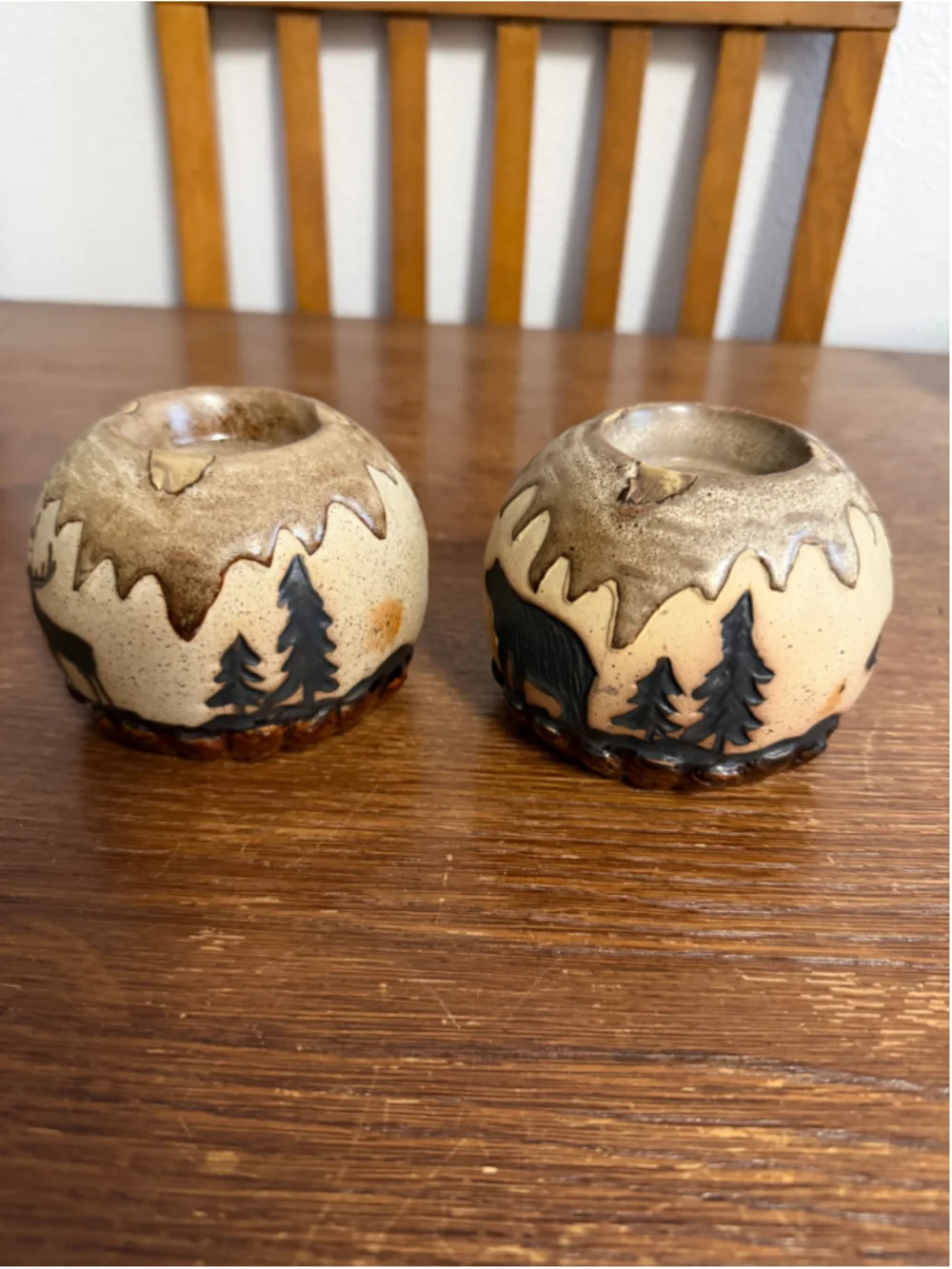 Rustic Woodland Moose & Bear Ceramic Tealight Candle Holder Set Cabin Lodge Wild